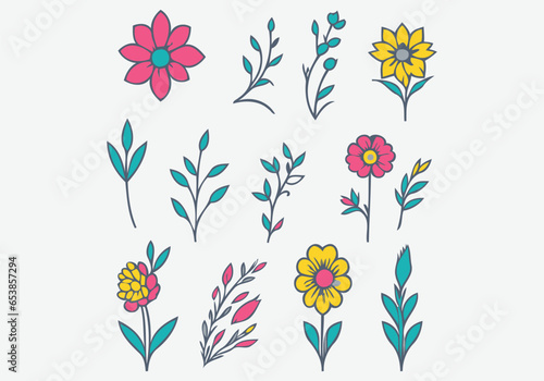 Flower logo, floral logo, flower hand drawn, flower illustration, set, pattern,watercolor, logo design