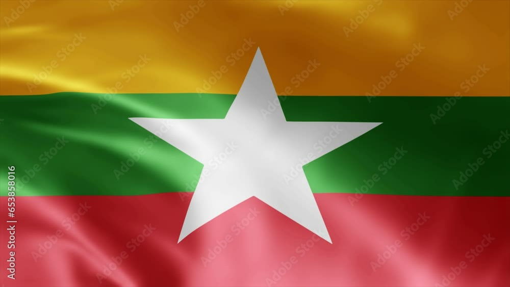 Myanmar flag is waving 3D animation. Myanmar flag waving in the wind. National flag of Myanmar. Flag seamless loop animation 4k Myanmar flag is waving 3D animation. Myanmar flag waving in the wind. National flag of Myanmar. Flag seamless loop animation 4k