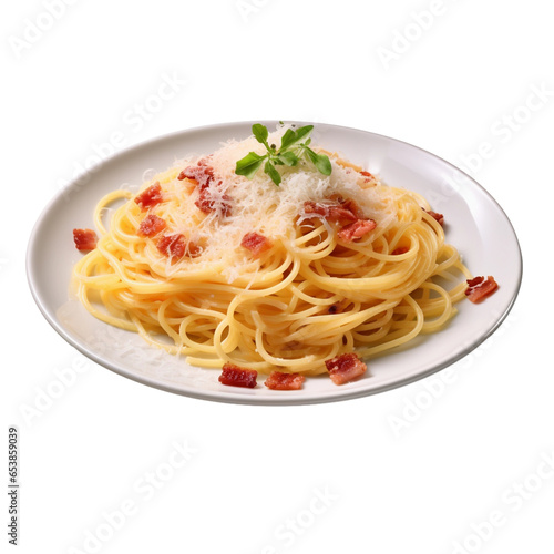 spaghetti with carbonara sauce isolated on transparent background