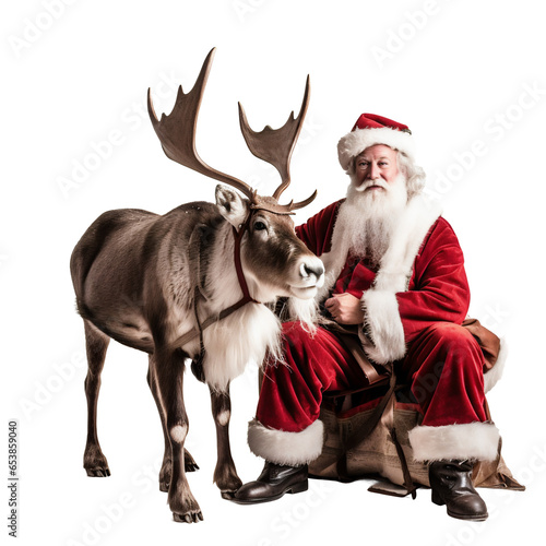 Père Noël avec son renne,  Joyeux Noël sans background, en transparence