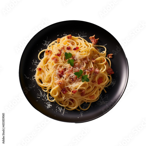 spaghetti with carbonara sauce isolated on transparent background