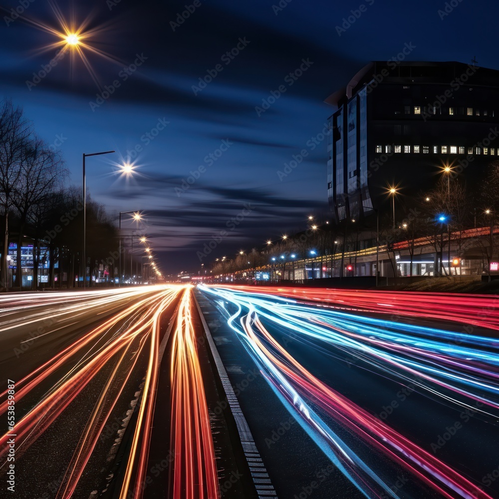 Colorful light trails from passing cars at night Colorful light trails from passing cars at night