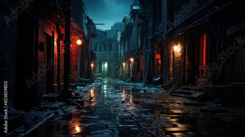Moody, atmospheric alleyways and backstreets at night © olegganko