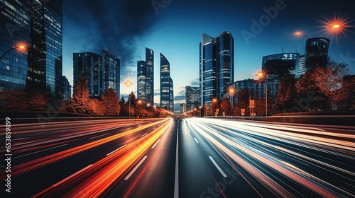 Busy night traffic on illuminated city roads