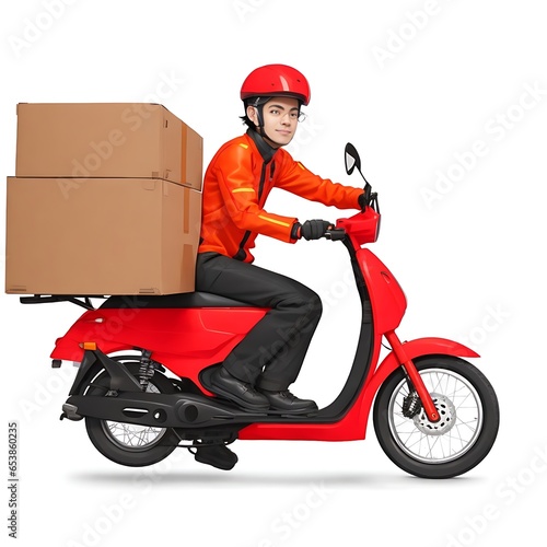 Vector fast food delivery man with box (Generative AI) © MdAhsan