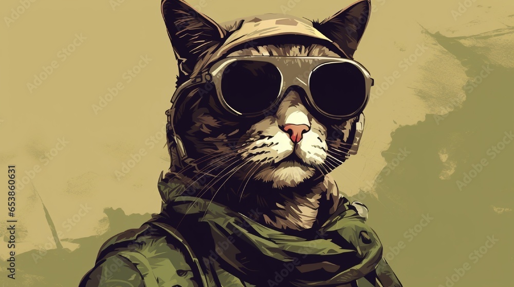 Φωτογραφία Serious cat wearing military helmet and large dark goggles presents a strong character for edgy concepts