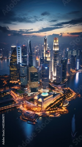 Aerial view of city skyline at night
