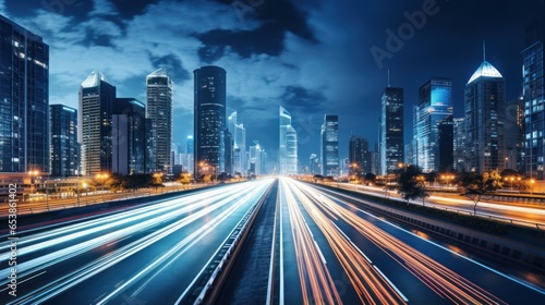 Busy night traffic on illuminated city roads