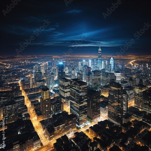 Aerial view of city skyline at night