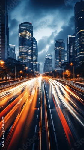 Busy night traffic on illuminated city roads