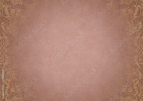 Wallpaper Mural Pale pink textured paper with vignette of golden hand-drawn pattern and golden glittery splatter on a darker background color. Copy space. Digital artwork, A4. (pattern: p06a) Torontodigital.ca