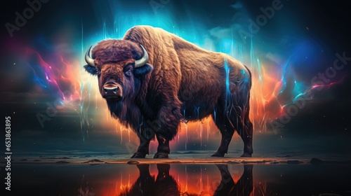 American Bison with holographic overlay