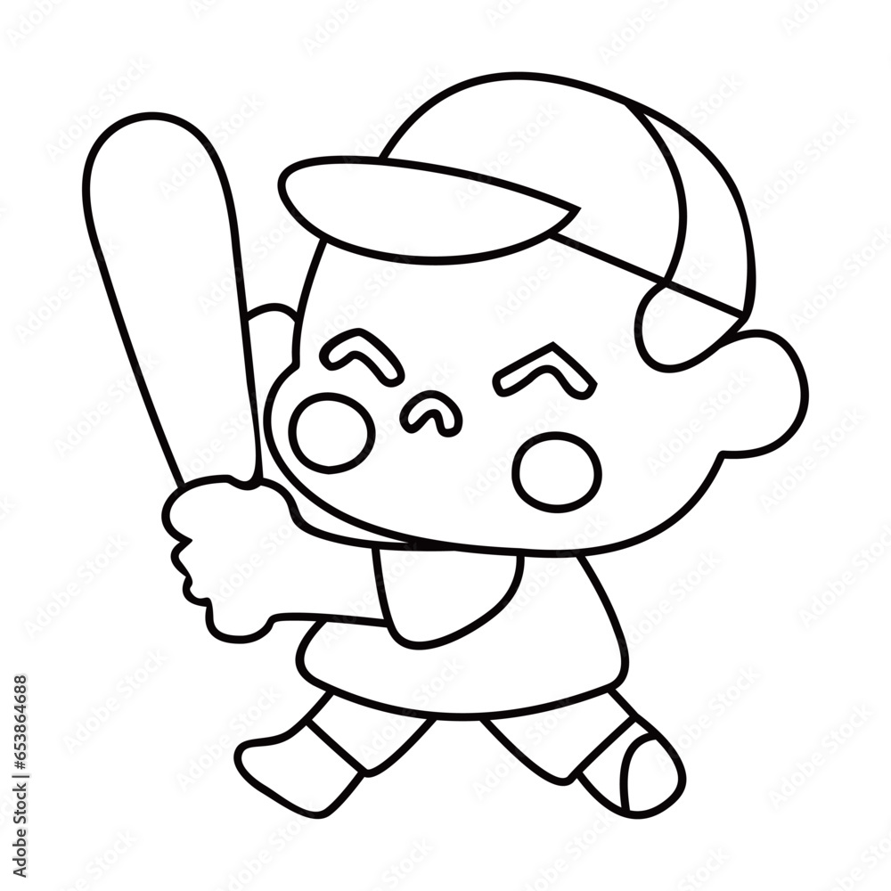 boy playing baseball line art