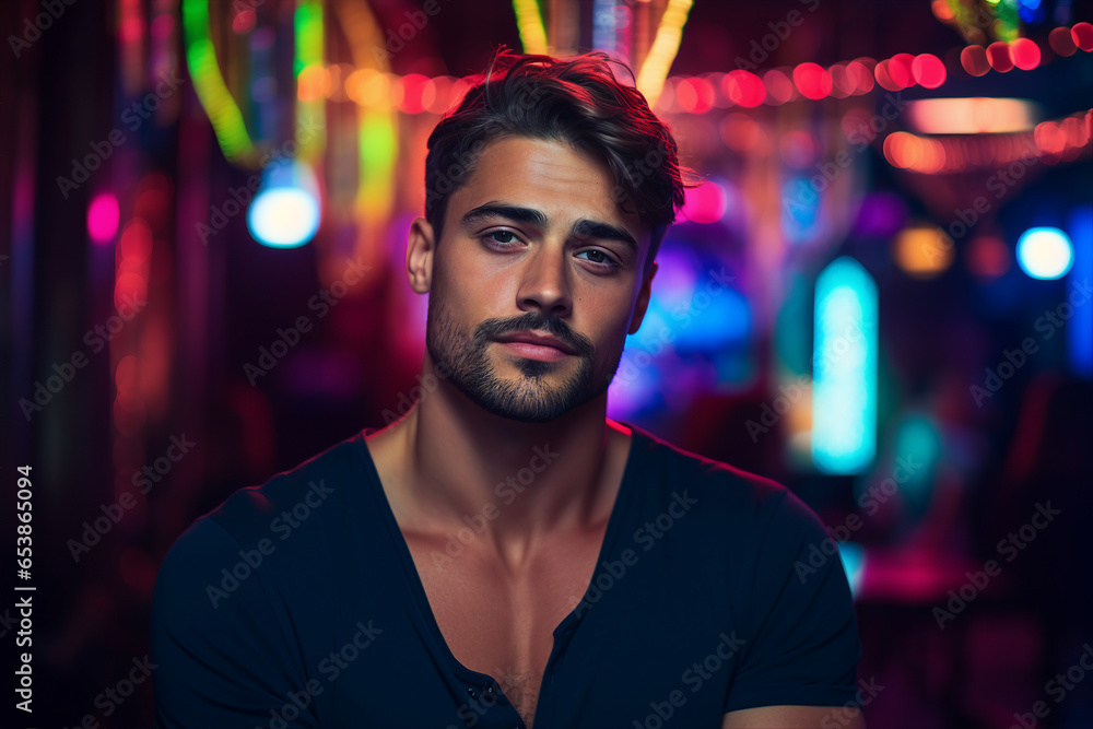 Generative AI image of handsome happy joyful man celebrating stag party night club Generative AI image of handsome happy joyful man celebrating stag party night club