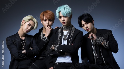 korean k-pop boys band posing in the studio