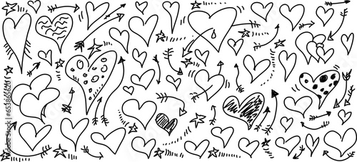 Hand draw shapes heart  love pattern  set doodle