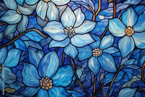 blue floral stained glass artwork. Generative AI