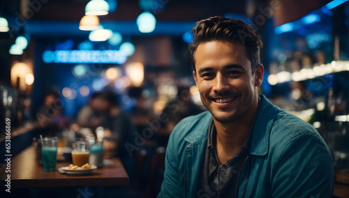 man drinking coffee in bar