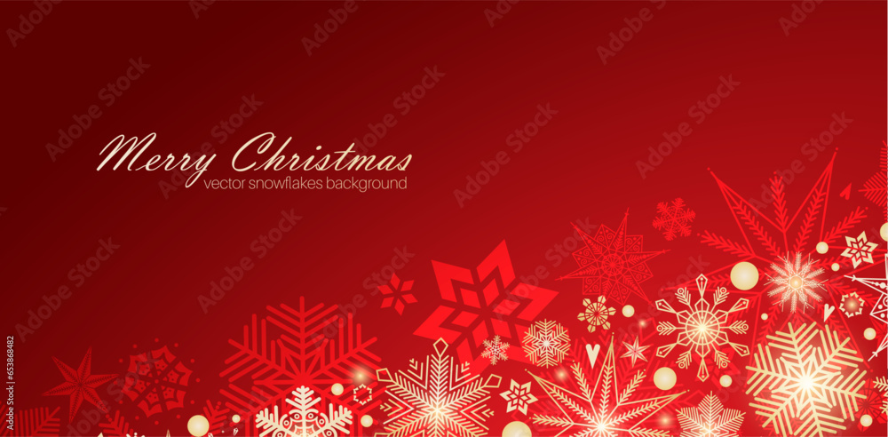 Festive Christmas background design. Different types of snowflakes.