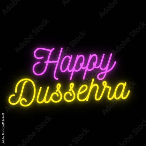 Neon effect happy dussehra festival greeting, illustration, vector design.