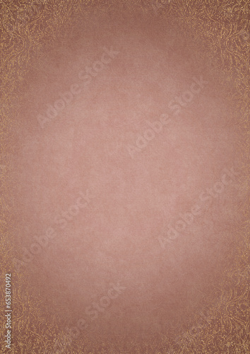 Wallpaper Mural Pale pink textured paper with vignette of golden hand-drawn pattern and golden glittery splatter on a darker background color. Copy space. Digital artwork, A4. (pattern: p11-1e) Torontodigital.ca