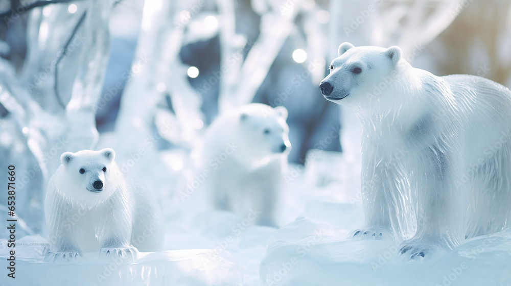Fototapeta premium Polar bear in winter biome created with Generative Ai