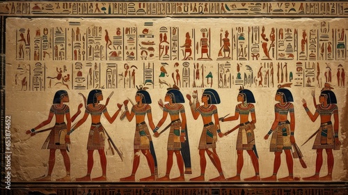 Ancient Egyptian hieroglyphics on the wall of a temple