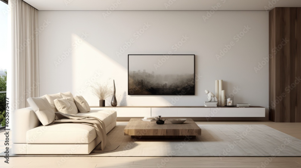 White sofa and TV in luxury room, interior design