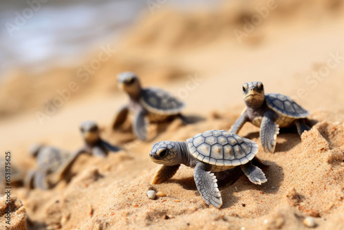 Group of little sea turtles closeup