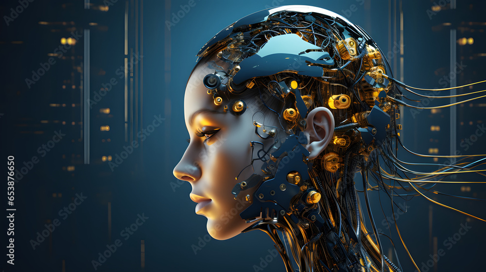 A robot with a human face, AI concept