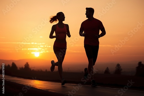 Silhouette of a young couple running together