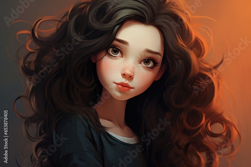 Wallpaper Mural Portrait of a cartoon girl with long black hair Torontodigital.ca