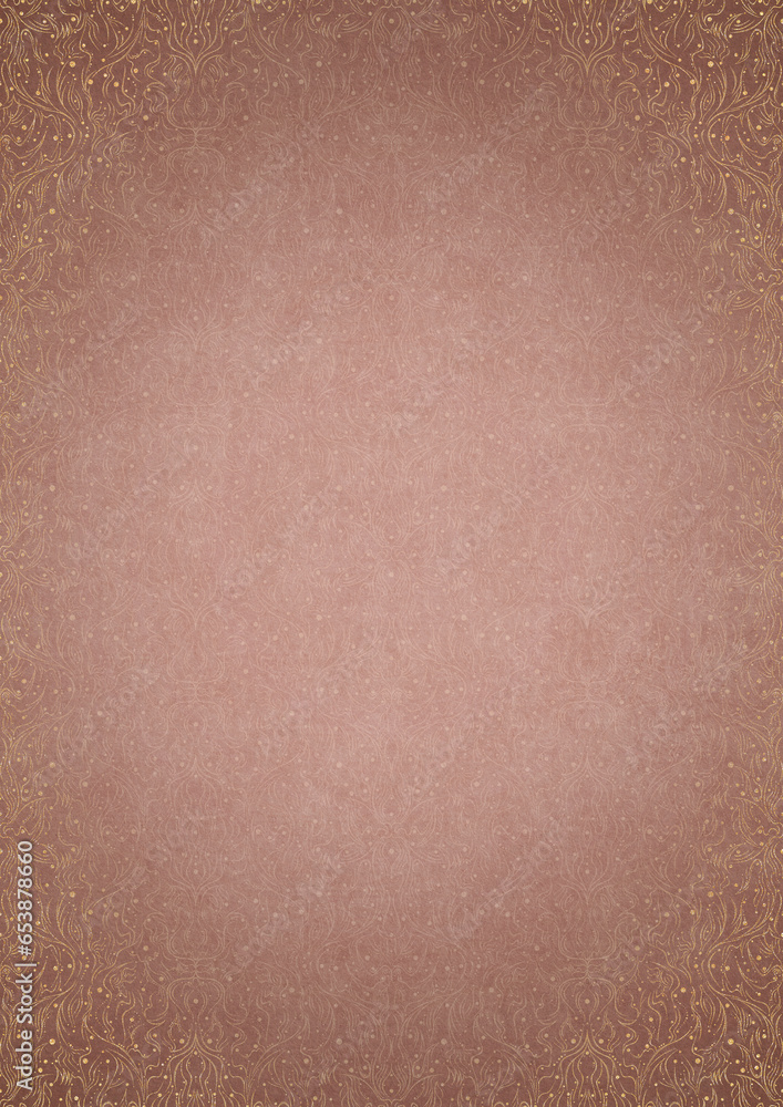Hand-drawn unique abstract ornament. Light semi transparent pale pink on a pale pink background, with vignette of same pattern in golden glitter on a darker background color. A4. (pattern: p11-2e) Hand-drawn unique abstract ornament. Light semi transparent pale pink on a pale pink background, with vignette of same pattern in golden glitter on a darker background color. A4. (pattern: p11-2e)