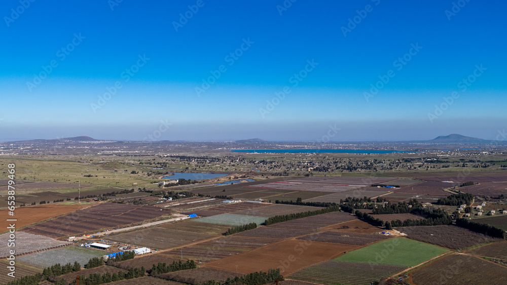 The panoramic  view of Syria from Mount Bental in the Golan Heights in Israel, 
