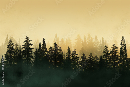 Fir Tree Silhouettes In Varying Shades Of Green With Yellow © Stock Habit