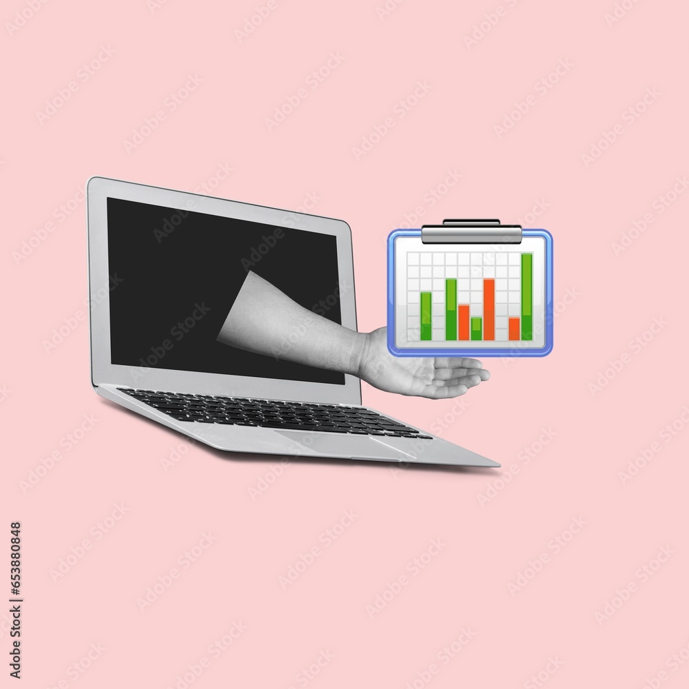 Composition from hand, digital diagram and computer laptop. Composition from hand, digital diagram and computer laptop.