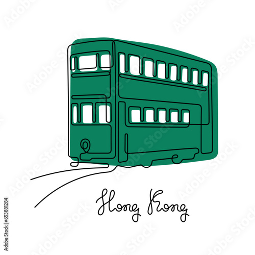 Hong Kong tram continuous line colourful vector illustration