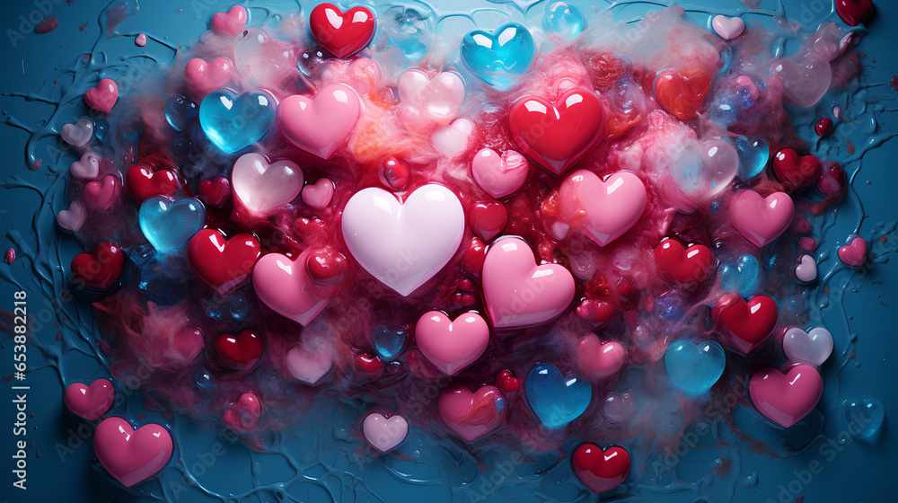 valentines day background with hearts - obrazy, fototapety, plakaty 