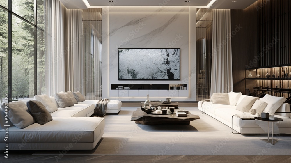 AI-generated elegant living room with big tv screen