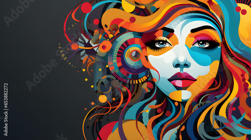 Avisually stunning abstract artwork that offers an intriguing perspective on a woman s face  blending artistic elements to capture the essence of feminine beauty and mystery  Generative AI