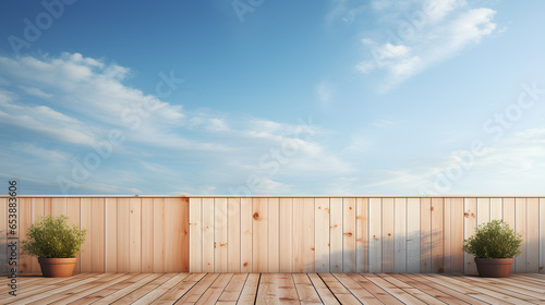 empty modern wooden terrace on sunny day. 