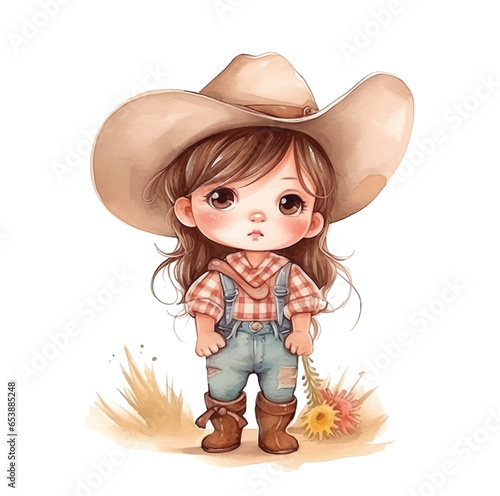 Cute little cowgirl watercolor painting ilustration