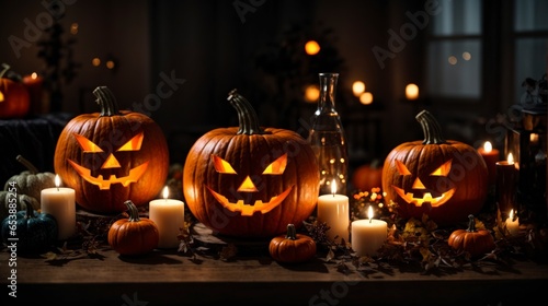 Spooky composition of halloween pumpkin and candles © Boon