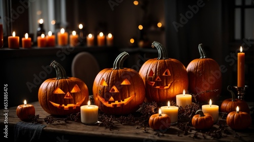 Spooky composition of halloween pumpkin and candles © Boon