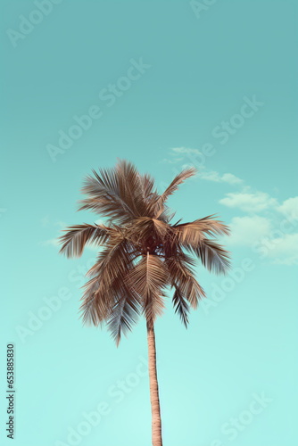 Palm Tree in Vintage Blue Sky