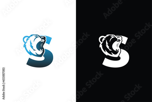 Initial S Bear logo. Bear Abstract S letter with bear modern unique logo design. Logo icon template vector image