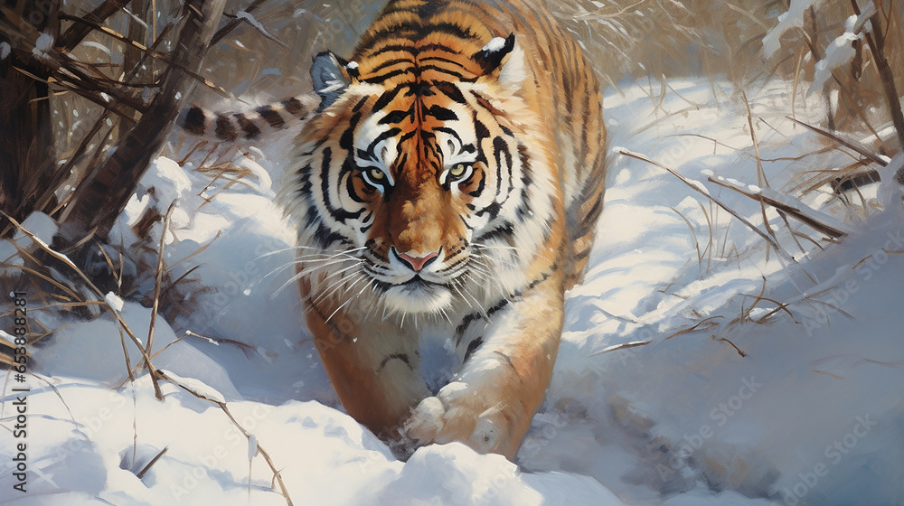 Obraz premium tigre poderoso na neve 