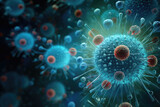 Viruses, abstract background of global viral pandemic. Health protection concept.