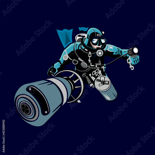 adventure, design, diver, ocean, sea, sport, underwater, vector, technical diving, diving
