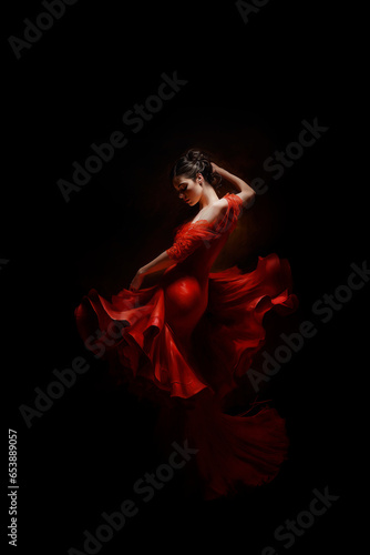 Attractive spanish Woman dancing flamenco, art. AI generative